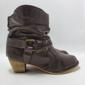 Zune Womens Cherokee Ankle Slouch Boots Booties Brown Cuban Heel Pull On Size 11